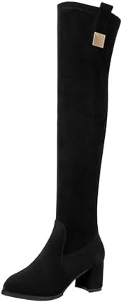 Knew - Stivali alti da donna, altezza al ginocchio, comodi, con plateau, alti fino al ginocchio, stivali alti al polpaccio, stivali in pelle, da donna, neri, Nero , 37 EU