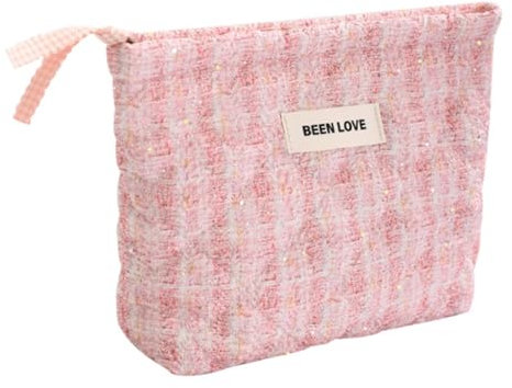 Gesteppte Kosmetiktasche, Make-up-Tasche, große Kapazität, Kulturbeutel für Damen und Mädchen, rose