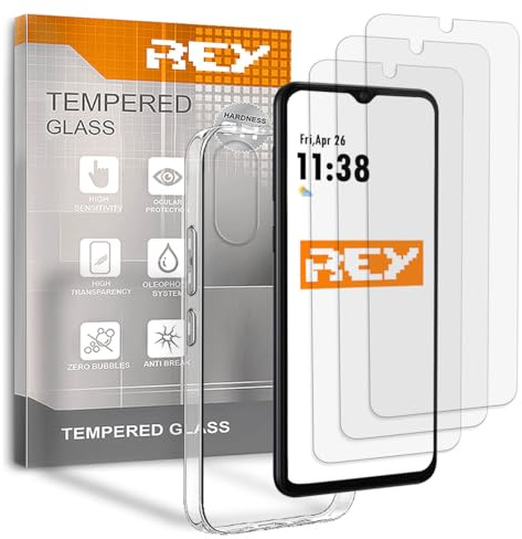REY 3X Protector de Pantalla y Funda para ZTE Blade A33s, Cristal Vidrio Templado y Silicona TPU de Alta Resistencia