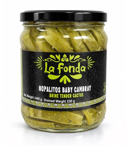 La Fonda Cactus Whole Leaves Jar 460g | Mexican Nopal Cactus Whole Leaves in Brine, Ready to Eat Cactus for Salads, Tacos & Cooking