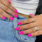 SXVME 48 Pcs Hot Pink Press on Nails Short Square Acrylic False Nails Short Coffin Natural Fake Nail Set Elegant Solid Color Full Cover Glossy Gel Stick on Nails for Women Daily Wear