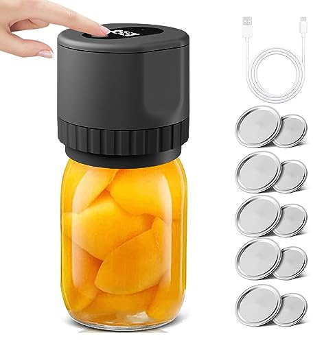 Kit de sellador al vacío eléctrico de tarros Mason para almacenamiento de alimentos y fermentación con tapas de boca ancha y boca regular