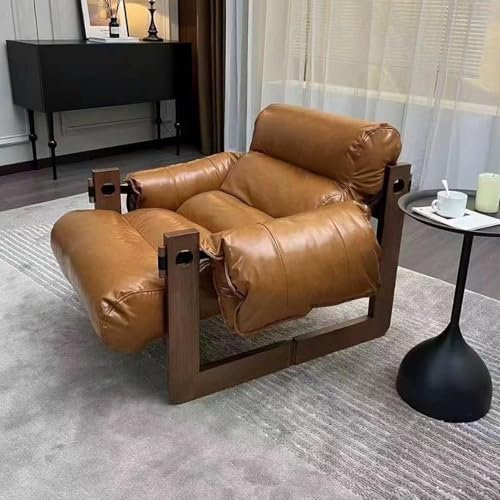 Vintage Retro Einzelsofa mit bequemen Kissen für Lounge Lazy Sofa für Zuhause Holzrahmen Lounge für Balkon Wohnzimmer Orange