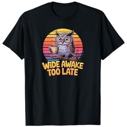 Weit wach zu spät Lustiger Eulen-Kaffeenacht-Humor T-Shirt