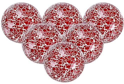 M METERXITY 6-Pack Decorative Ball 3 in Mosaic Glass for Bowls, Red | Orbs, for Home Decor, Dining Tables, Wedding Party, Coffee Table, Centerpiece Decor