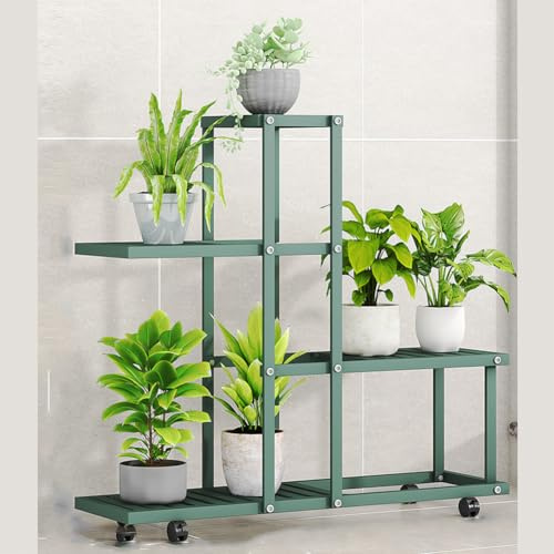 Niwugady 4 Etagen Metall Pflanzenständer Innen Außen - Blumenregal Pflanzenregal für Mehrere Pflanzen, Blumenständer Pflanzentreppe Standregal für Garten, Balkon, Terrasse - 60.5x26x62cm - Grün