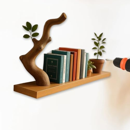 Tree Bookshelf for Office, Handmade Wooden Branch Floating Book Shelf, Tree Bookshelf Wall Mount Rustic Office Decor, Living Room Decoration