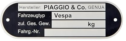 Typenschild PIAGGIO & CO. Genova SIP Spareparts 80x25x0,6mm für Vespa 1967