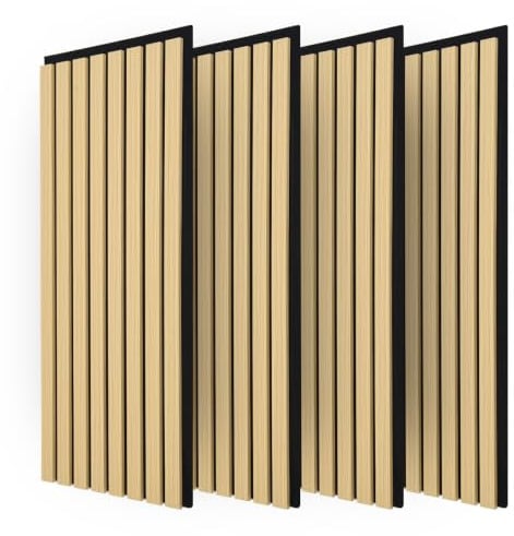 Art3d 4-Pack Acoustic Wood Slat Wall Panels for Interior Decor, 3D Fluted Sound Absorbing Wood Paneling for Accent Wall Ceiling Kitchen Living Room Bedroom Office, 23.6 x 11.8 inch Oak