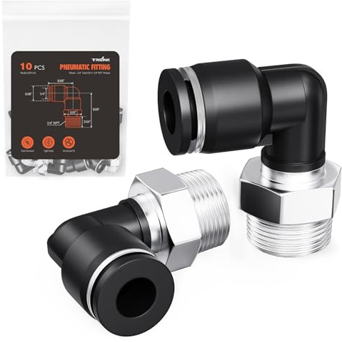 TRILINK Racores Neumáticos 1/4 OD x 1/4 NPT – Codos Push-to-Connect, Racores Rápidos Aire Comprimido para Compresores, Herramientas y Tuberías (10 uds.)