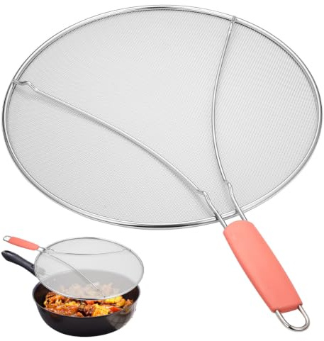 McBlast 1 Stück Pfannenspritzschutz Edelstahl 32,8cm mit Griff | Spritzschutzgitter mit Griff, ideal für Bratpfannen, spülmaschinengeeignet, rostfrei