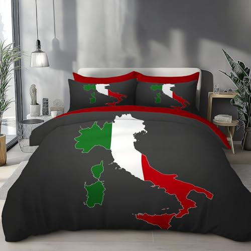 TDNEKMCA Single Duvet Cover Set, Ultra Soft Comfy Quilt Covers Bedding Set Italian Flag Flag Pattern Print Bedding 135x200cm Boys Kids Duvet Covers with Pillowcase,Dark Gray