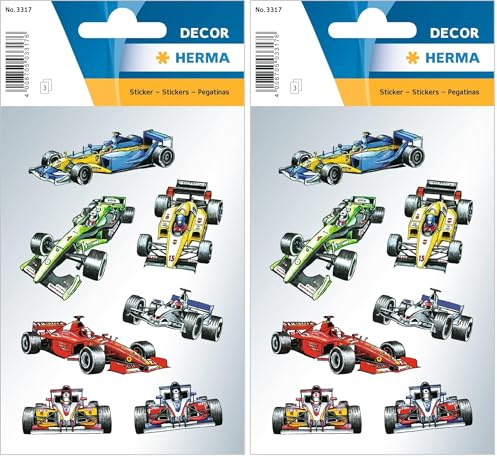 HERMA 3317 Aufkleber Formel 1 klein, 21 Stück, Auto Sticker mit F1 Rennauto Rennwagen Fahrzeug Rennsport Motiv, Kinder Etiketten für Fotoalbum Tagebuch Scrapbooking Geburtstag Deko Briefe DIY Basteln