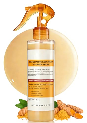 Peel Shot Kojic Acid Turmeric Spray, Sanftes Körperpeeling Spray mit Kurkuma & AHA - Reinigendes Peeling Gesicht & Körper für Ebenmäßiges Hautbild - Pflegelotion gegen Unreine Haut & Verhornungen