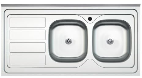 Lavello da appoggio SA46 due vasche con gocciolatoio sinistro 120x60cm inox, lavello cucina, lavandino cucina, acciaio inox 304, finitura satinato