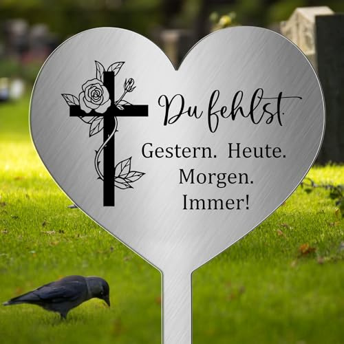 Photect Grabstecker Metall Herz mit Spruch Herz Grabdekoration Wetterfest Frostbeständig Grabschmuck zum Erinnerung Andenken Dekoherz Trauer(Baum des Lebens)