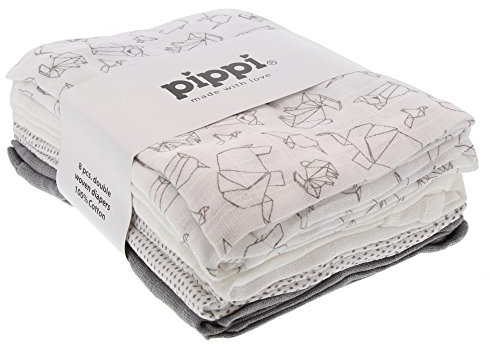 Pippi Babywear 8er Pack Windeln Spucktücher Mulltücher (Sleet 150 - 70x70)