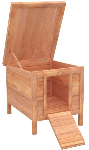 PawHut Conigliera Gabbia per Conigli da Interno Esterno Giardino Tetto Apribile in Legno 51x42x43cm | Conigliera, Rampa di Accesso Antiscivolo, Tetto in Asfalto