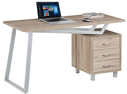 Techly 105940 Scrivania per Computer dal Design Moderno con Tre Cassetti Quercia Quercia