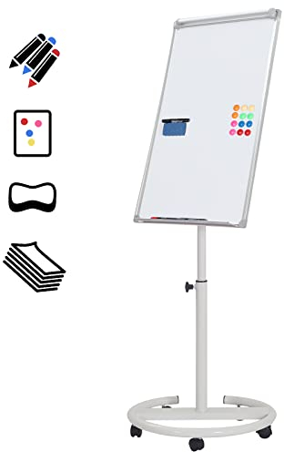 Jago® Flipchart - Höhenverstellbar, 90x60cm, mit Ständer, Stiftablage, 3 Marker, Papier, Zubehör, Tragbar, Modellwahl - Magnetisches Whiteboard, Präsentationstafel, Moderationstafel (Modell 2)