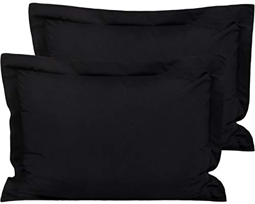 FLXXIE 2 Pack 100% Brushed Microfiber 1800 Oxford Pillowcases, Stain Fade and Wrinkle Resistant, Soft and Cozy Standard Oxford Pillow Cases | Hotel Quality Pillow Shams, Black, 50x75 cm