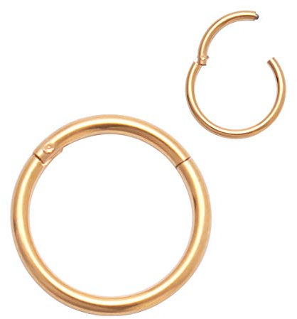 4youquality Surgical Steel Nose Ring Septum Clicker Hinge Segment Ear Helix Tragus Ring Hoop Nose Rings (Gold, Size 1.2 * 8mm Medium)