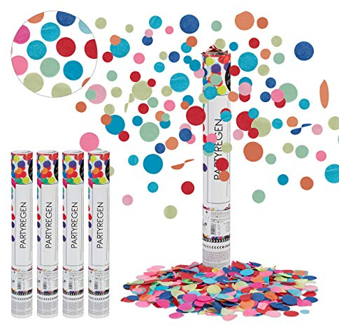 Relaxdays 5 x Party Popper, 6-8m Effekthöhe, Karneval, Geburtstag & Hochzeit, Papierkonfetti rund, Konfettikanone 40cm, bunt