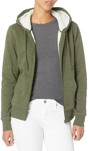 Amazon Essentials Giacca con Cappuccio a Cerniera Intera in Pile Foderata in Sherpa (Taglie Forti Disponibili) Donna, Verde Oliva Puntinato, S