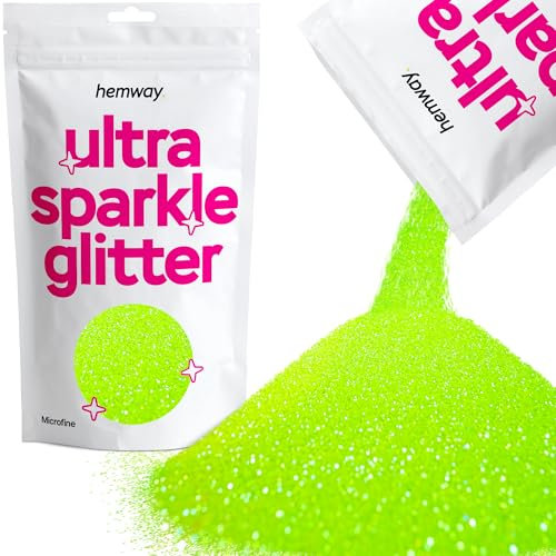 Hemway Ultra Sparkle Glitter - Fluorescent Green | 100g Microfine Metallic Flakes for Resin & Epoxy Crafts | Supplies for Halloween Craft and Decorations, Autumn Decor, Masks, Nails, Face, Art