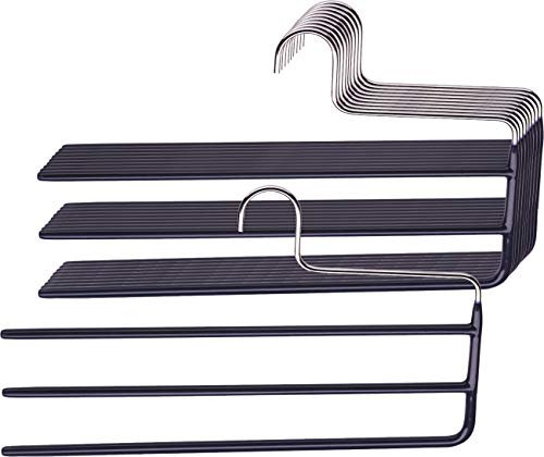 MAWA Hosenbügel, 1 Stück, platzsparende Universalbügel mit DREI ummantelten Stegen für Hosen, Tücher und Krawatten, hochwertige Antirutsch-Beschichtung, 35 cm, Schwarz