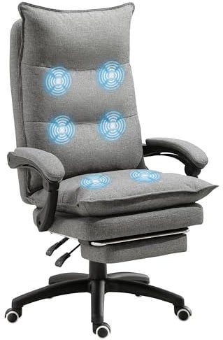 Vinsetto Bürostuhl mit Massagefunktion, Ergonomisch Schreibtischstuhl mit Liege- & Drehfunktion, Höhenverstellbar Computerstuhl mit Fußstütze, Fernbedienung und Timer, Grau