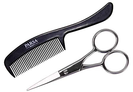 PARSA Men Bartpflege Set Schere und Kamm Für Vollbärte und Schnurrbärte – 2-teilig – das perfekte Geschenk für Ihn