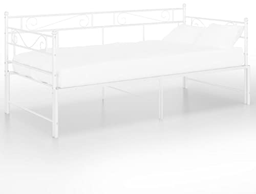 vidaXL Ausziehbett Sofabett Ausziehsofa Bettgestell Tagesbett Schlafsofa Gästebett Bett Metallbett Bettsofa Sofa Couch Weiß Metall 90x200cm