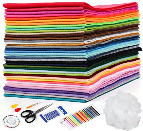 40 Farben Filzstoff Super Weich 20 x 30 cm Bastelfilz mit 7pcs Nähzubehör und 50g Füllmaterial,1,2mm Bunt Vliesstoff Kinder Filz zum Basteln von Polyester für Filzuntersetzer Basteln Nähen Patchwor