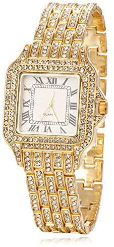 HALUKAKAH Diamants Montre en Or,Homme Or Véritable 18K Plated 33MM Largeur Largeur Cadran Carré Quartz 20cm,Boîte Cadeau Gratuite