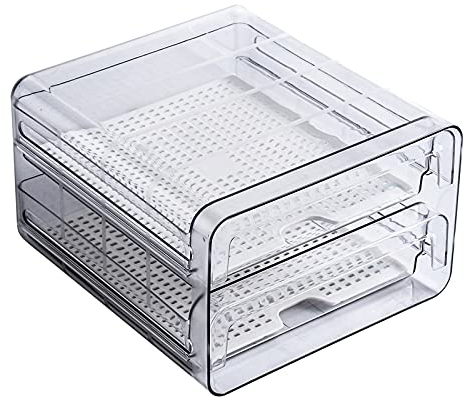 Topbabyiyi Food Storage Container, Drawer Type Refrigerator Storage Box Fridge Storage Holder, Stackable Refrigerator Organizer for vegetable Fruit Meat, Transparent (111)