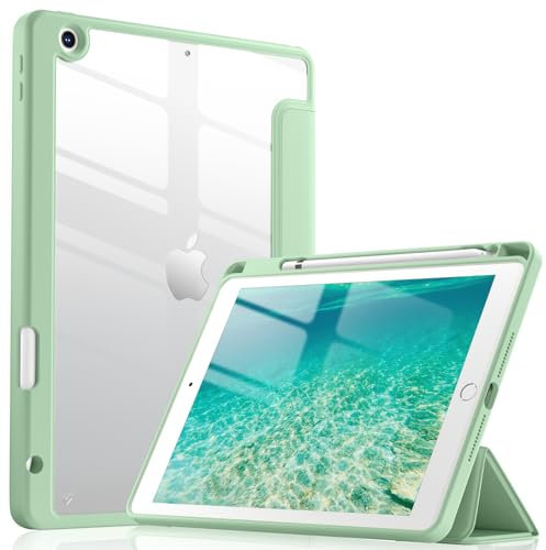 Wenlaty Funda compatible con iPad de 9ª/8ª/7ª generación (2021/2020/2019), protectora de cuerpo completo con soporte para lápices, funda transparente diseñada para iPad de 10.2 pulgadas, funda de