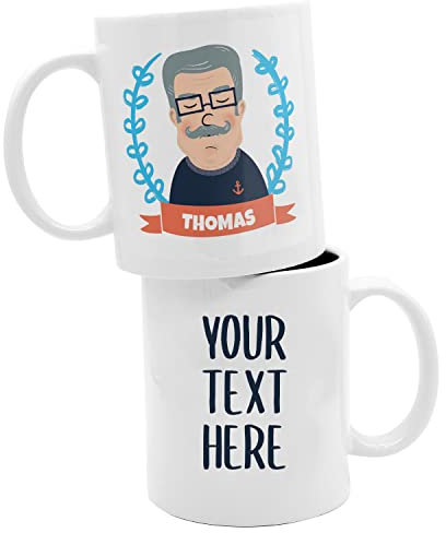 ETIKIDS Taza cerámica para abuelos con nombre personalizado y dedicatoria. Taza de infusiones con dibujo y texto personalizado, regalo ideal día del padre. Tamaño 325 ml.