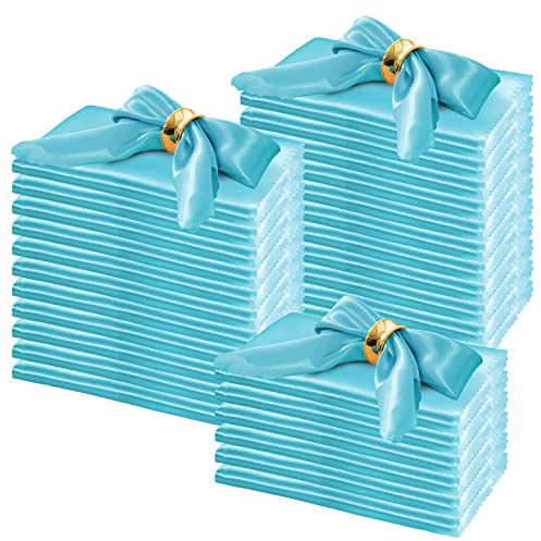Horbaunal Satin-Servietten, 50,8 x 50,8 cm, übergroße Servietten mit Blumenrändern, weiche Stoffservietten für Partys, Hochzeiten, Veranstaltungen, Blaugrün, 100 Stück