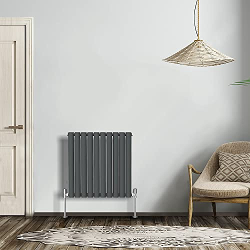NRG Anthracite 600x590mm Double Horizontal Oval Panel Radiator | Central Heating Rads, High Heat Output, Modern Radiator, Designer Radiator Wall Mounted, for Living Room, Kitchen