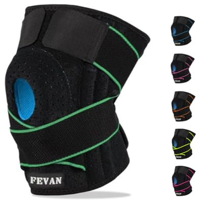FEVAN Tutore Ginocchio Regolabile - Ginocchiera Ortopedica - Ginocchiere Unisex - Ginocchiera Sportiva per Artrosi Ginocchio con Silicone (Nero/Blu) (VERDE/NERO)