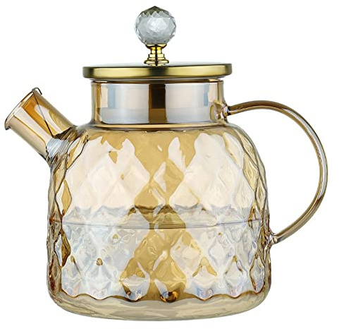 Uziqueif Glaskaraffe mit Edelstahl Deckel, 1 Liter/1.5 Liter/1.8 Liter Glas Krug Karaffe auch als Getränkekanne, Teekanne, Wasserkrug, für Kalte Getränke, Saft, Milch, Eistee, Wein, Kaffee,1.5L