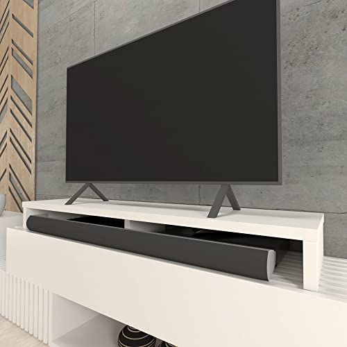 Henor Doppelter TV Riser aus FSC® Holz, 140 x 35 x 15 cm, Weiß Unterstützt +100 kg.