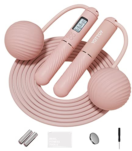 YOTTOY Cordes à sauter pour adultes – Corde à sauter sans fil avec grande corde à sauter lestée sans fil pour femme avec écran LCD