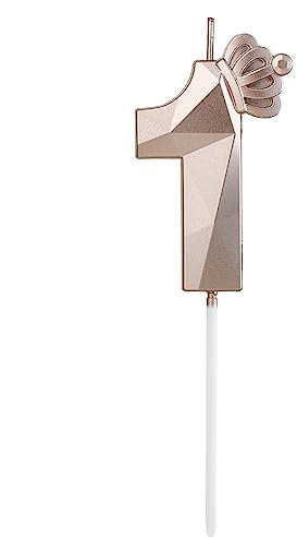 Birthday Digital Candles 1, Rose Gold 3D Crown Design Flash Birthday Candles, Birthday Cakes, Wedding Parties, Graduations, etc. (Number 1)