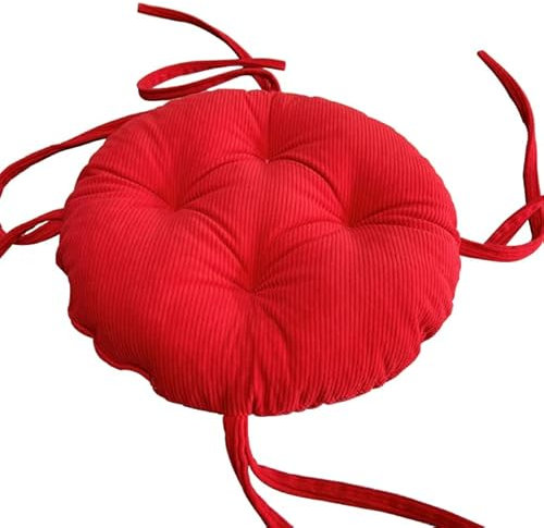 Premium Runde Hocker Sitzkissen, 6cm Dicken Sitzauflage Kord Stuhl Kissen rutschfest Stuhl Pads Mit Krawatten Super Weiches Kissen Pad (Durchmesser:35cm(14inch), Rot)