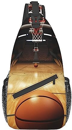 OUSIKA Basketball Arena Sling Bag Leichte Brusttasche Crossbody Wandern Sport Rucksack Für Outdoor, Schwarz , One size