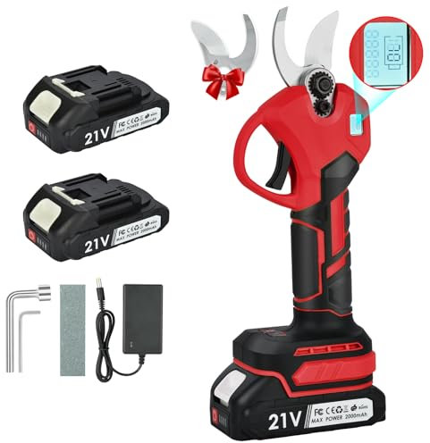 Forbice Potatura Elettriche: Forbic Potatura a Batteria Professionali con 2 21V/2Ah Batteria Forbice Potatura Professionali con LCD & 2 Lame per Jardinage Arbustes, Raisins, Olives Pruning Tools