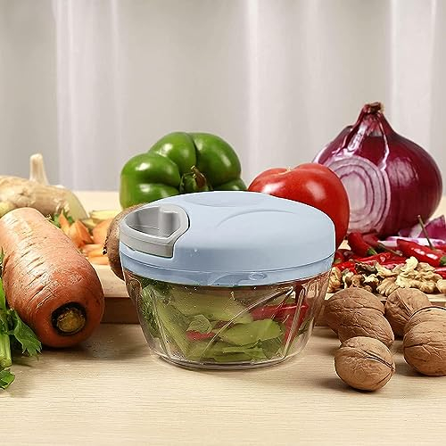 HOME GOODS Picadora Manual, Picadora de Verduras, Picadora de Verduras y Frutas, Cortador Universal de Cocina, Picador de cebollas con Tirador 420ml (Azul)