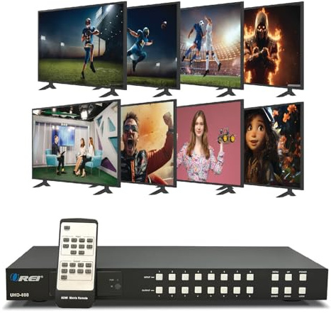 OREI 8x8 HDMI 4K Matrix Switch/Splitter, (8-Eingang, 8-Output) mit Fernbedienung, unterstützt UltraHD 4K@60Hz 4:4:4, HDR, YUV, HDMI 2.0, HDCP 2.2, 3D, 1080p, 18GBPS - ARC, EDID (UHD-808)